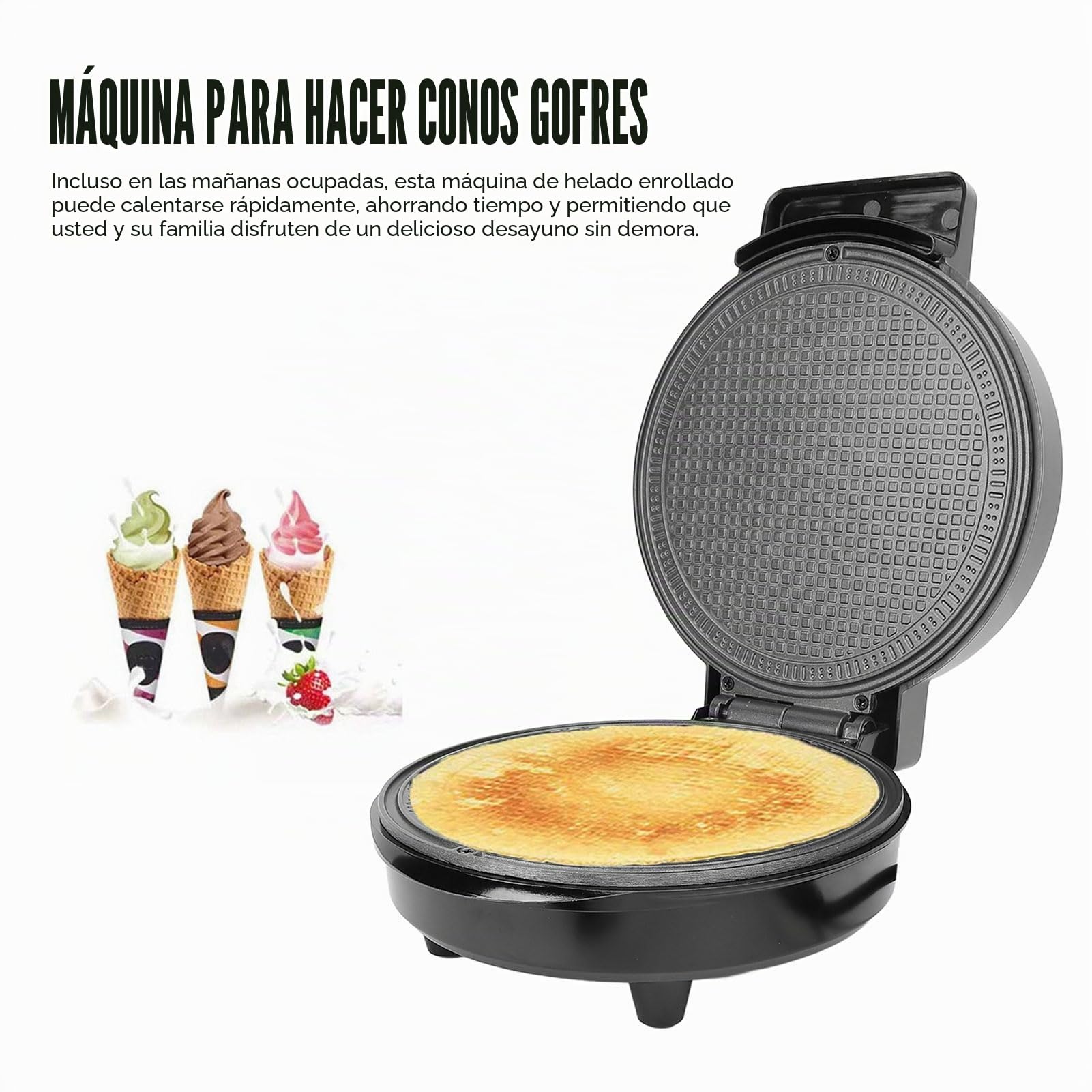Fabricante de Cono de Waffle, 1000 W de Aluminio Eléctrico Comercial sin Palos de Recubrimiento de Helado Rollos de Helado para Panaderías de Panaderías de Cocina en Casa (EU