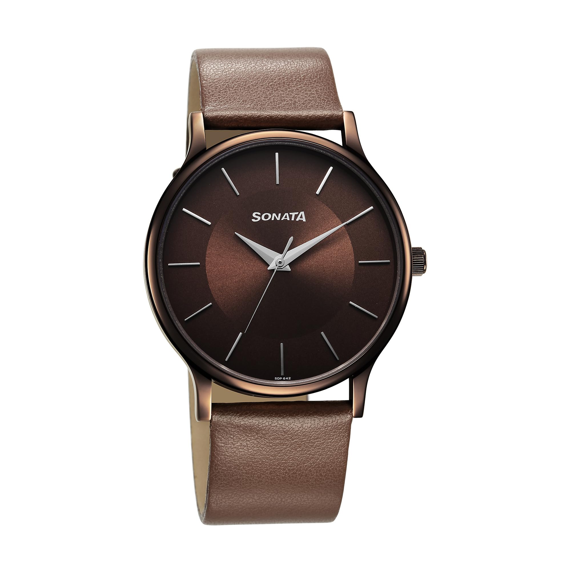 Aspire Quartz Analog Sleek Brown Dial Brown Leather Strap Watch for Men - NT77105QL02W