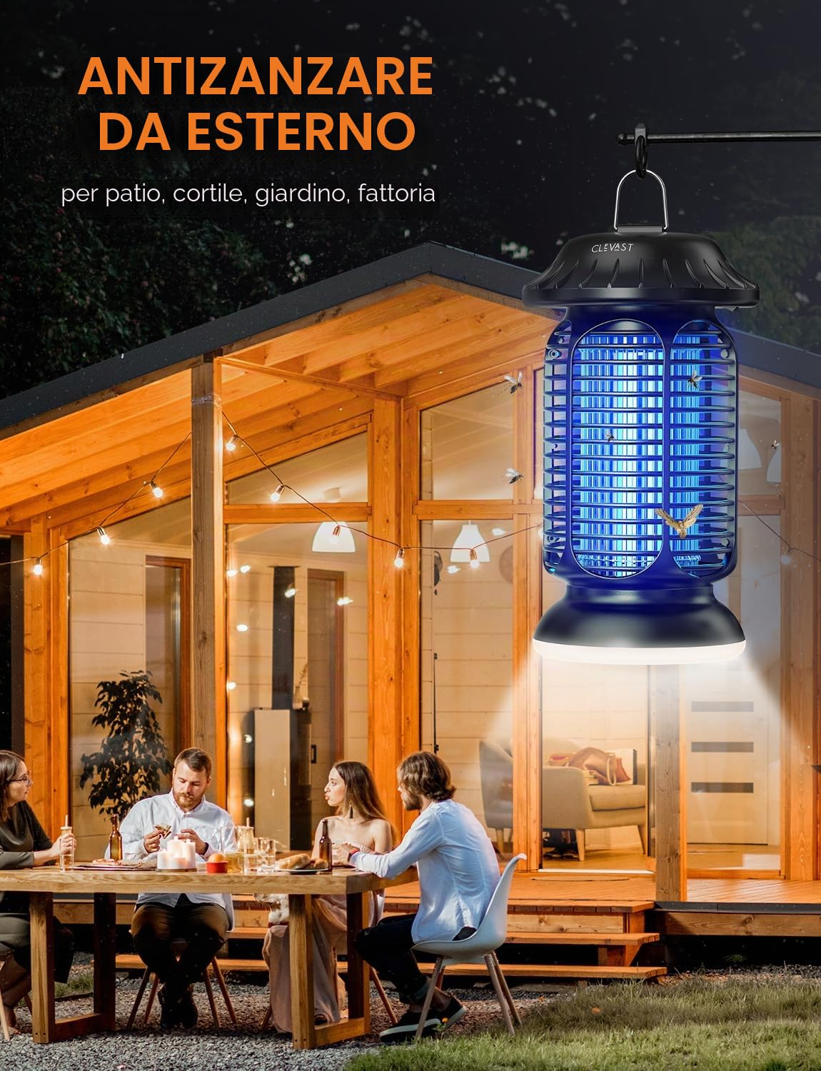 CLEVAST Lampada Antizanzare Elettrica, 20W UV Zanzariera, lLampada Zanzare Interno Esterno Elettrica per con IPX4 Impermeabile, Trappola per Zanzare, Acchiappa Mosche per Giardino (Nero opaco)