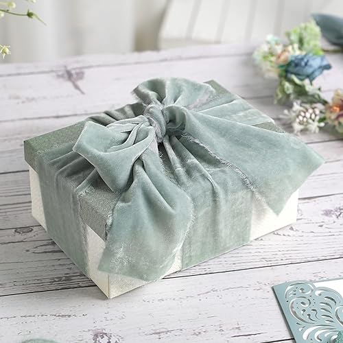 Miniatura 4 de MEEDEE Cinta de terciopelo de seda con flecos azul pizarra de 3 pulgadas para coronas, ramo de flores, fotografía, banda de vestido, baby shower,