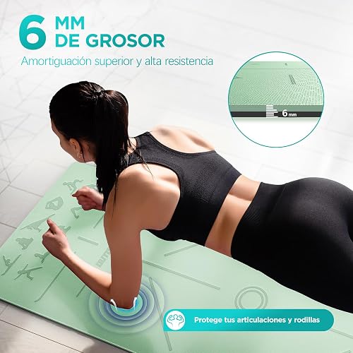 OUTDOUSE Esterilla Yoga,Esterilla Fitness Antideslizante,TPE Colchoneta Gimnasia, para Pilates,Deporte,Gimnasia,Estiramientos, Esterilla Deporte con bandolera 183x61cm - 6