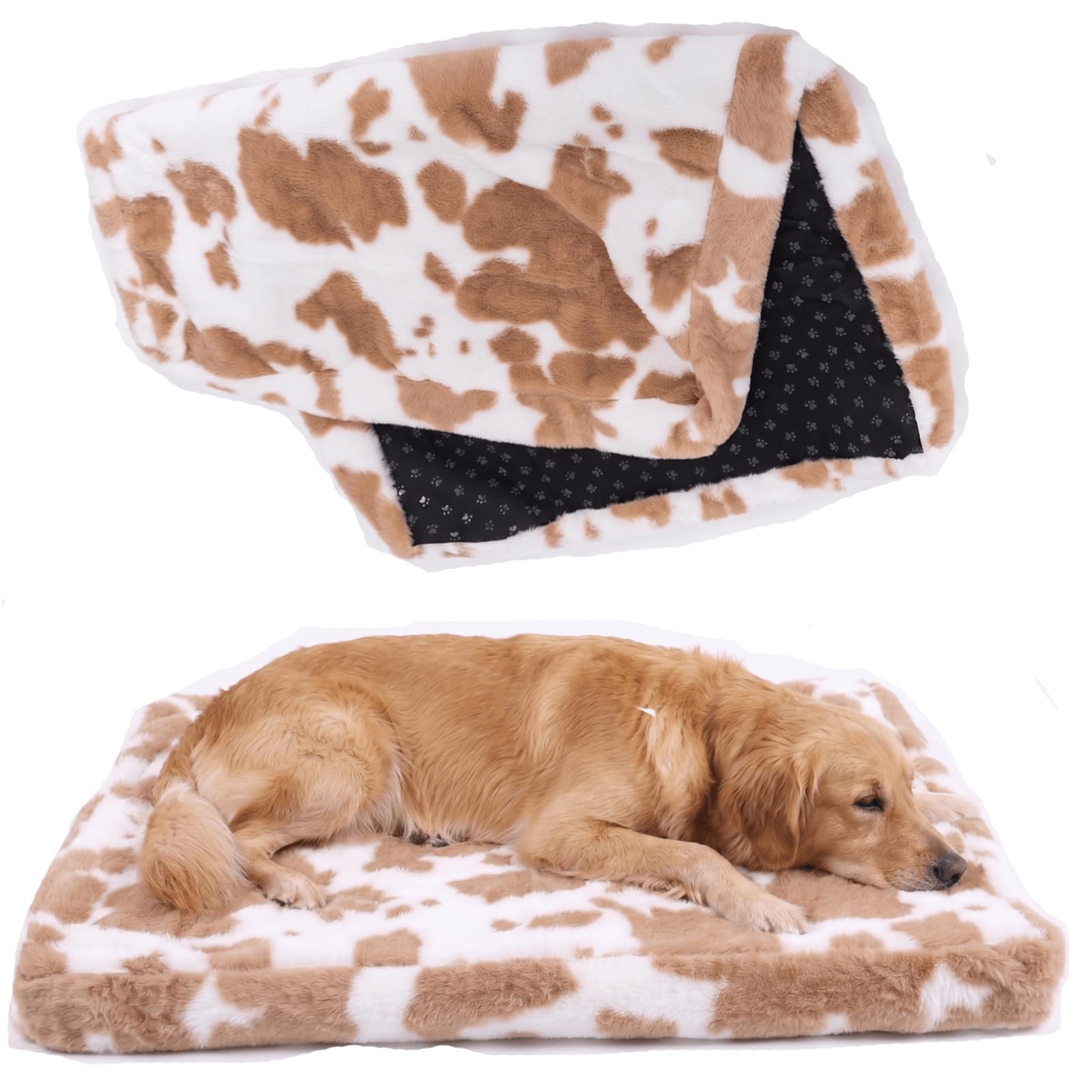 Faux Fur Dog Bed Covers – Ultra Soft Rose Velvet, Removable &amp; Washable, Cozy &amp; Durable,Large Pet Bed Cover Only (No Filling) – Gray, (Cow Print Brown-White, Small(30.0" L x 20.0" W x 4.0" Th))