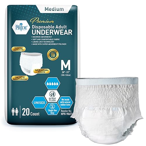 MED PRIDE Premium Disposable Adult Underwear, 20 Count, Medium (39"