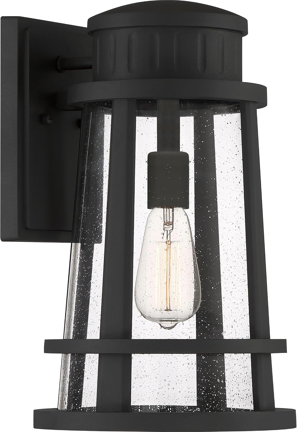 Quoizel Dunham Outdoor Wall Lantern, 16.25 Inch 1-Light Earth Black Vintage Wall Sconce, Classic Wall Light with Clear Seeded Glass, 100W, Outside Lights for Patio, Porch, Garage or Yard
