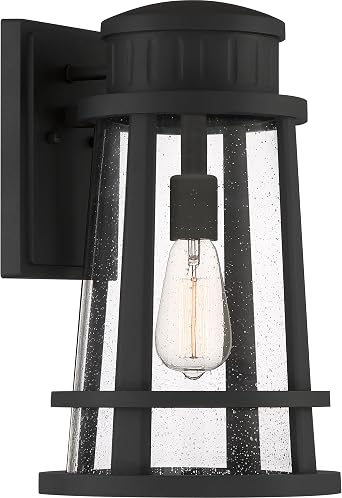 Quoizel Dunham 16.25" Outdoor Wall Lantern, Earth Black | 1-Light, Clear Seeded Glass, Coastal Armour, Marine Grade, ETL Wet Rated