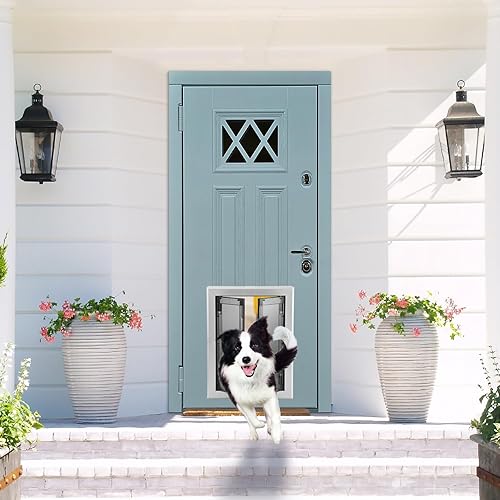 Miniatura 8 de Puerta grande para perro, puerta con marco de aluminio, puertas resistentes a la intemperie para perros con cierre automático, paneles dobles para