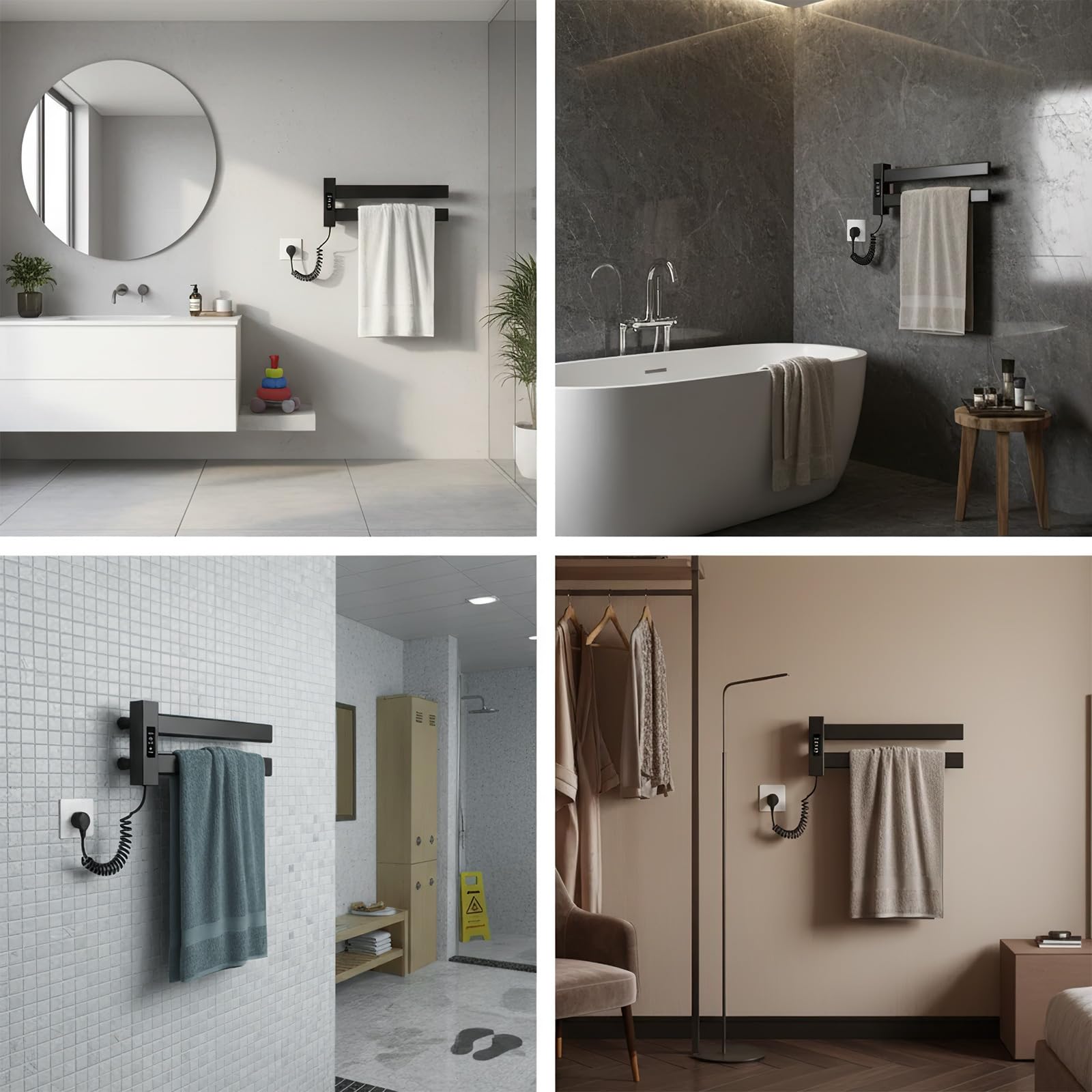Secador de toallas eléctrico de pared, 2/4/8H, temporizador, pantalla táctil LED | 80 W - Calentador de toallas de temperatura ajustable 50/60/70 ℃, 45 x 18 cm secador toalla eléctrica, calentador de baño
