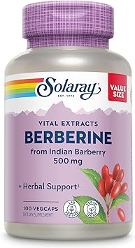 SOLARAY Berberine 500mg - Berberine Supplement for a Healthy, Active Lifestyle - with Berberine HCl from Indian Barberry - Vegan, Non-GMO, 60-Day Guarantee, Lab Verified - 100 Servings, 100 VegCaps