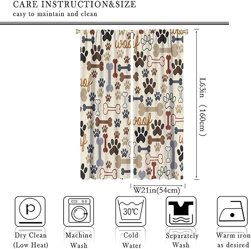 Miniatura 69 de Cortinas opacas con estampado de patas de perro, estampado de patas de perro y huesos, tratamiento de ventana, cortinas con aislamiento térmico