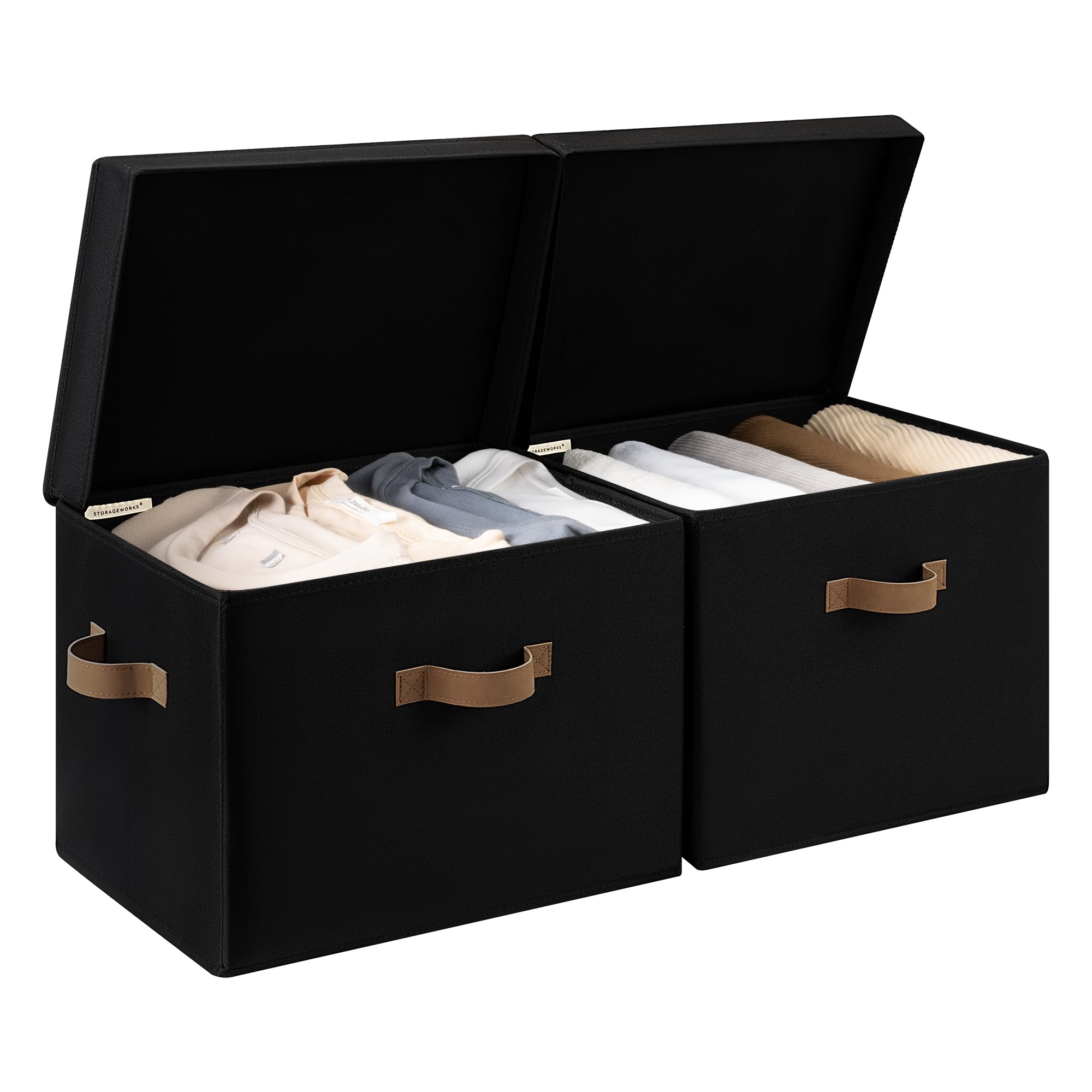 StorageWorks Fabric Storage Boxes with Lids, Extra Large Wardrobe Storage Organiser with Handles, Foldable Storage Basket, Clothes Storage Boxes with Lids for Organising Clothes, Black, 2-Pack — image 1