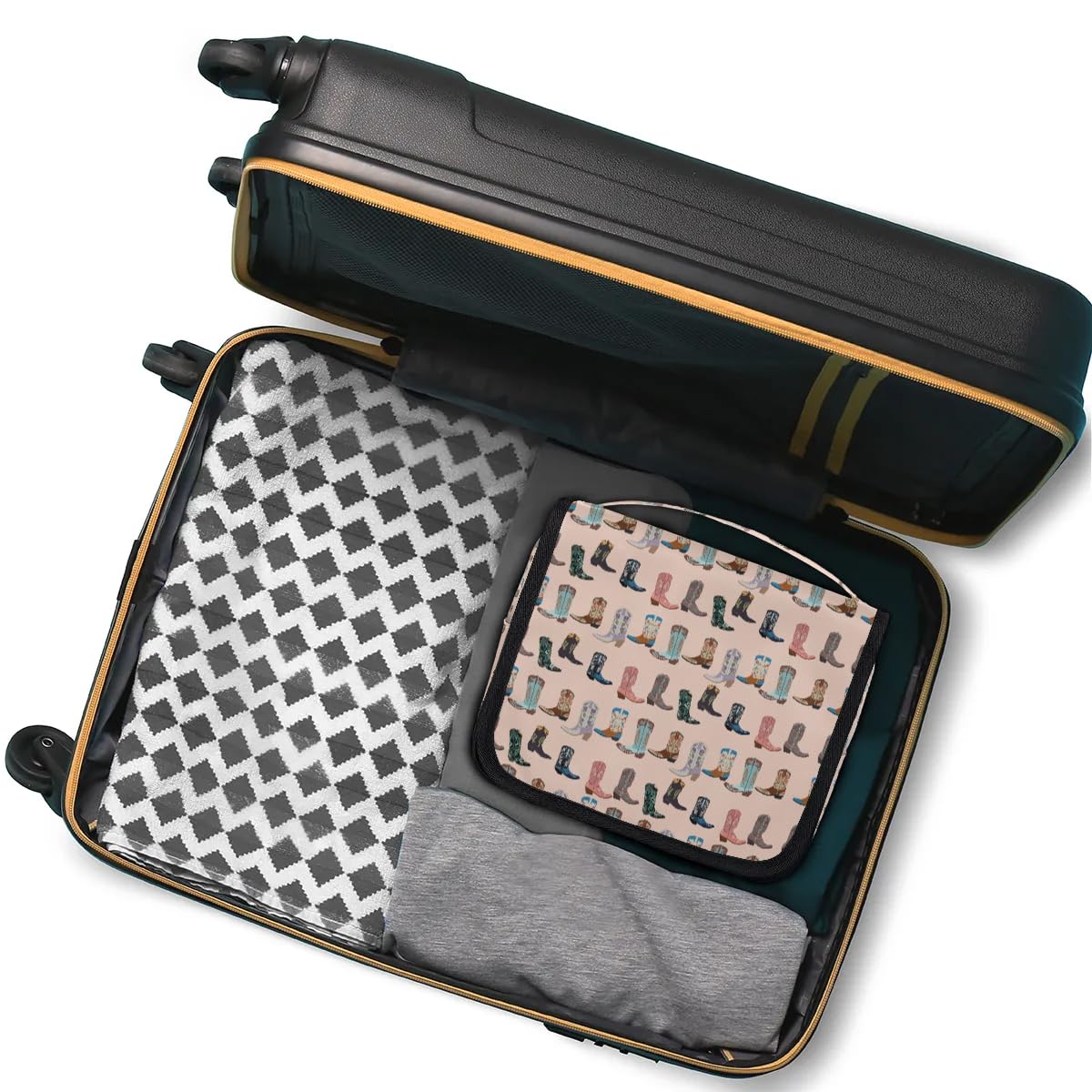 Neceser de viaje para mujeres y hombres con gancho para colgar, organizador de cosméticos de maquillaje, bolsa de viaje para artículos de tocador, accesorios esenciales, tamaño grande, Cowboy