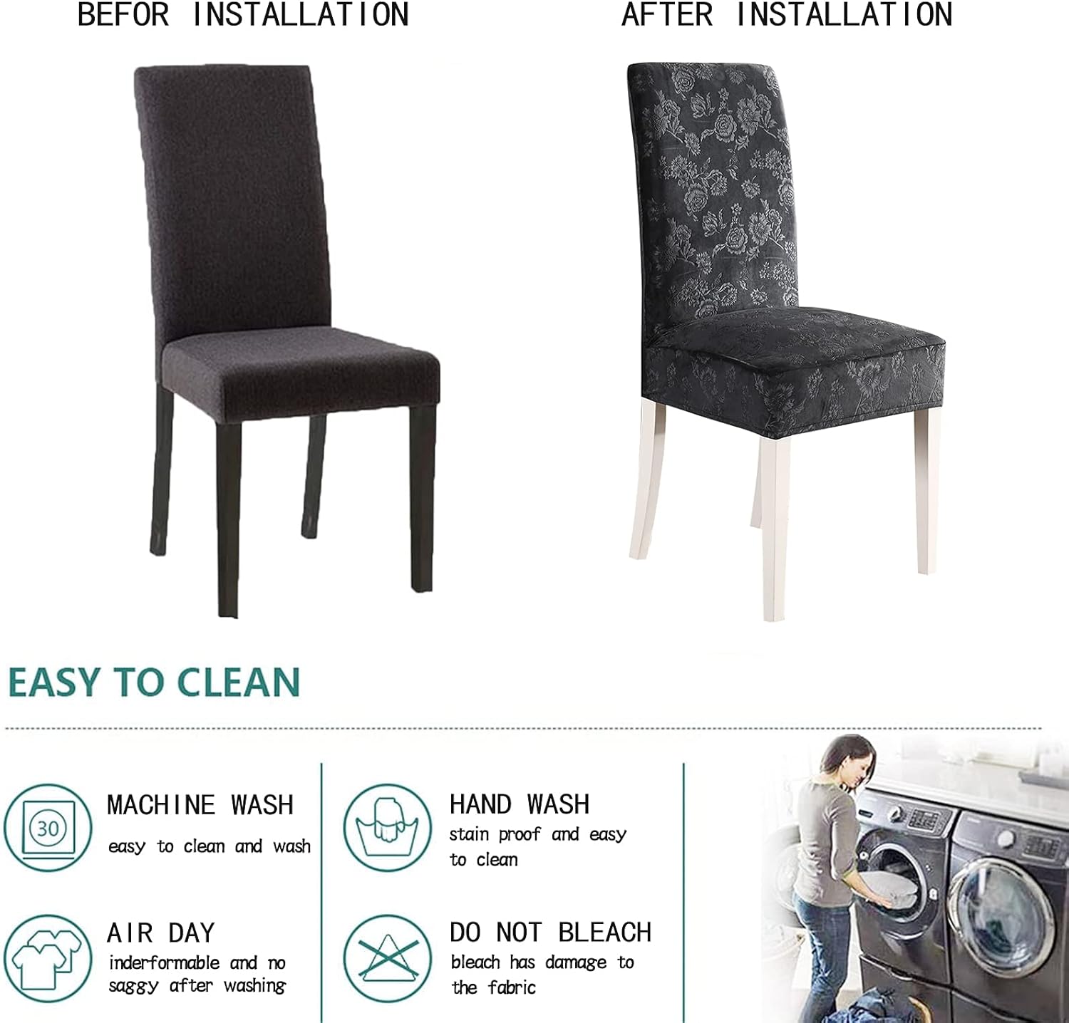 Velvet Dining Chair Covers Stretch Elastic Washable Removable Seat Covers Chairs Protector Slipcovers for Dining Room (Smoky Gray,Set of 2)