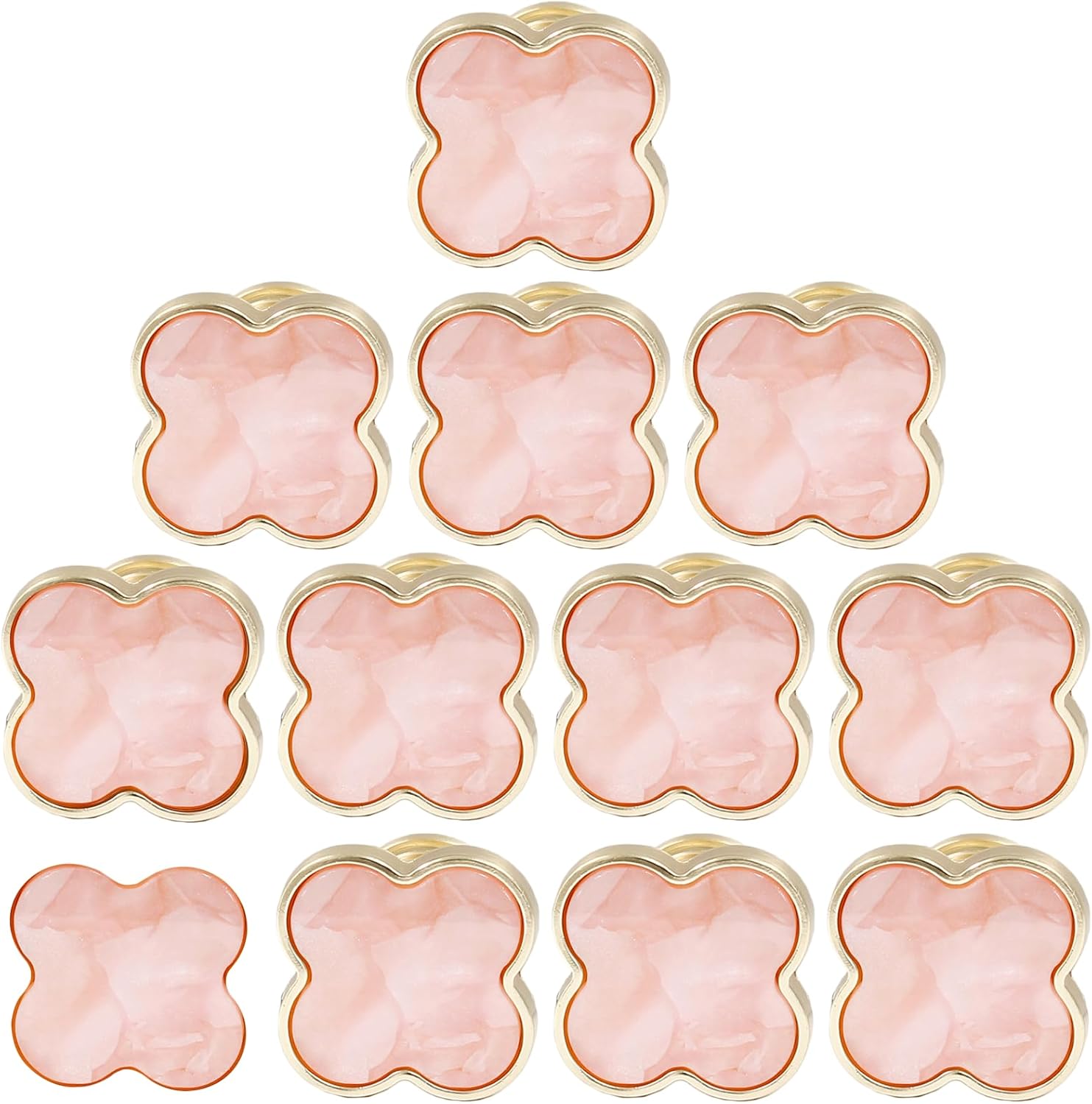 12 Pack Cabinet Knobs, Clover Decorative Drawer Knobs, Brushed Gold Kitchen Cabinet Pulls, Vanity Drawer Handles for Closet, Cupboard, Pantry (Pink)