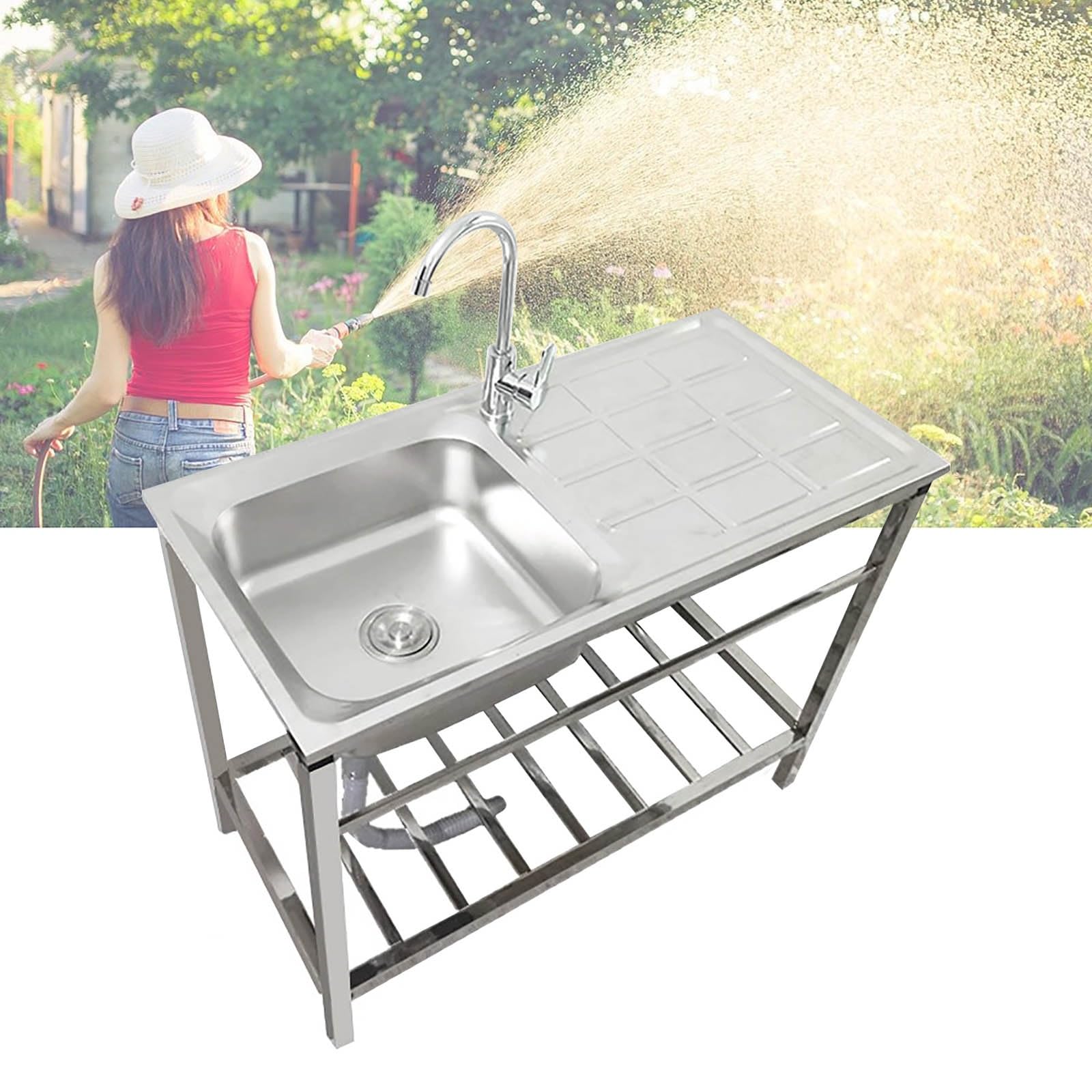 Évier de cuisine extérieur pour terrasse et restaurant meuble de lavage inox
