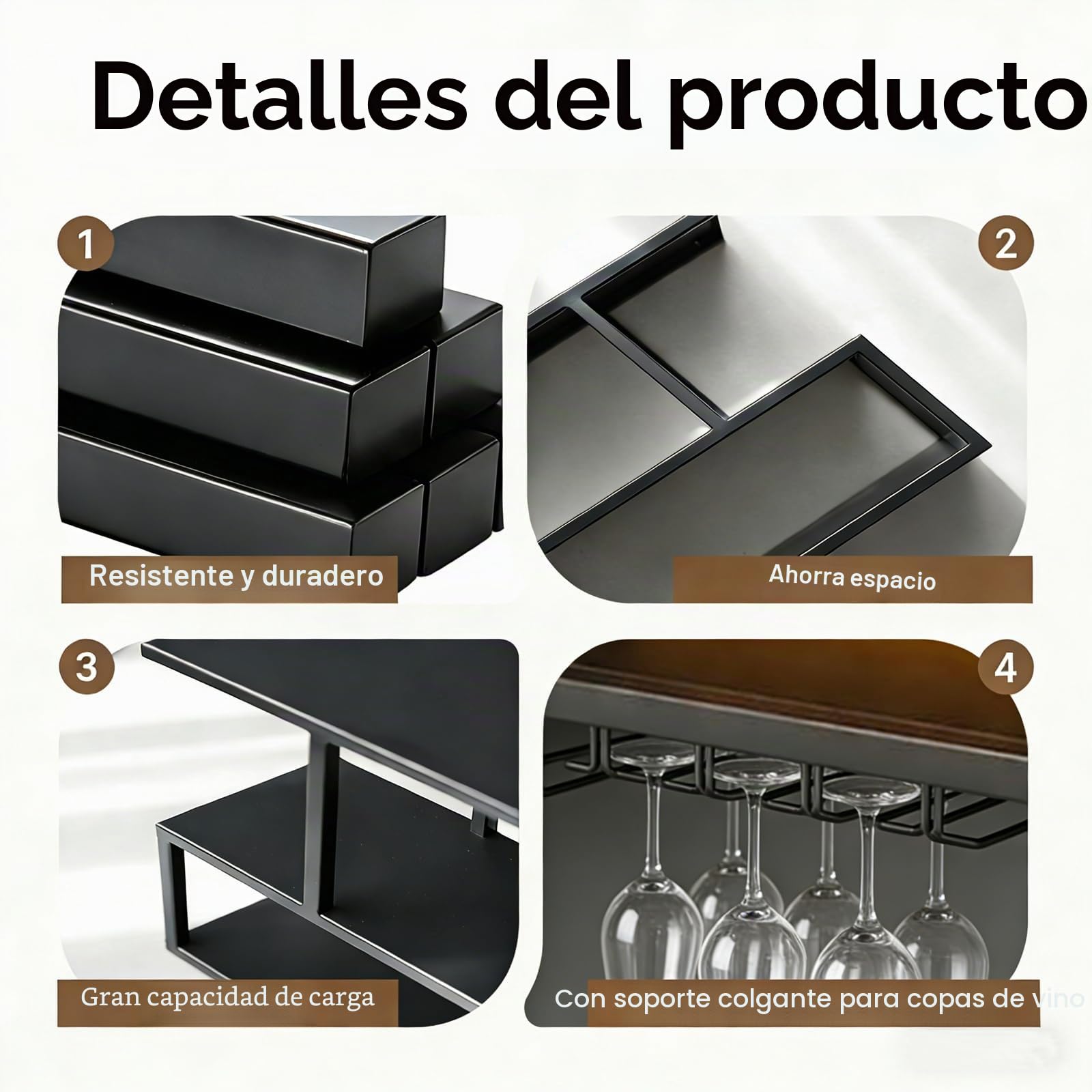 Botellero de Pared para Vino con Luz LED Cálida - Botellero Industrial de Pared Vertical de 4 Niveles, Estantería Flotante con Soporte para Copas Colgante para Bar, Cocina y Comedor(100cm)