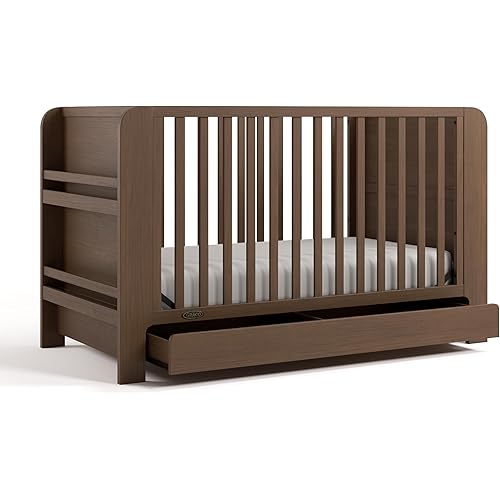 Graco Read-with-Me 4-in-1 Convertible Crib with Drawer - GREENGUARD Gold Certified Converts to Toddler Bed, Daybed, and Functional Bookshelves (Hazelnut)
