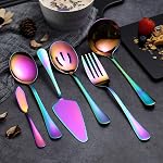 Rainbow Serving Spoons Set 6 Pieces, Serving Utensils Set Include Cake Server Slotted Spoon Serving Spoon Serving Fork Ladle Butter Knife Spreader Serving Set Dishwasher Safe