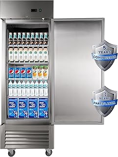 JINSONG 27" Commercial Refrigerator with Single Solid Door, 23 cu.ft Stainless Steel Reach-in Refrigerator for Restaurant, Bar, Shop, Residential