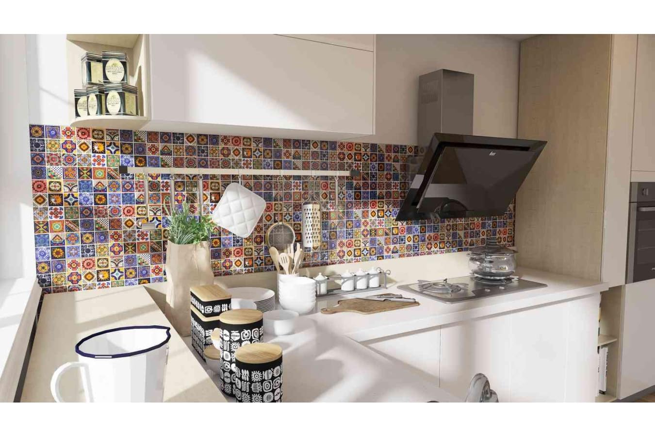 Cerames Salazar - 60 azulejos de cerámica mexicanos decorativos para baño, cocina, ducha, escaleras, pared trasera de cocina, azulejos de mosaico de cerámica, 5 x 5 cm