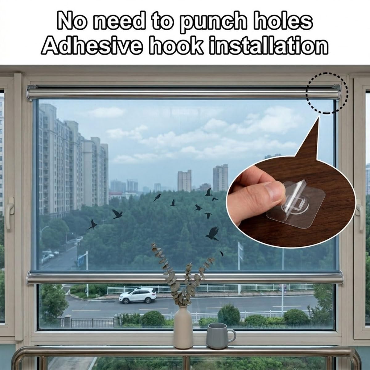 Rideau Enrouleur Thermique Transparent, Film Vitrage Miroir Unidirectionnel, Store Anti-Éblouissement sans Trou Ni Vis, Protection UV Chaleur Adhésive Salon Appartement