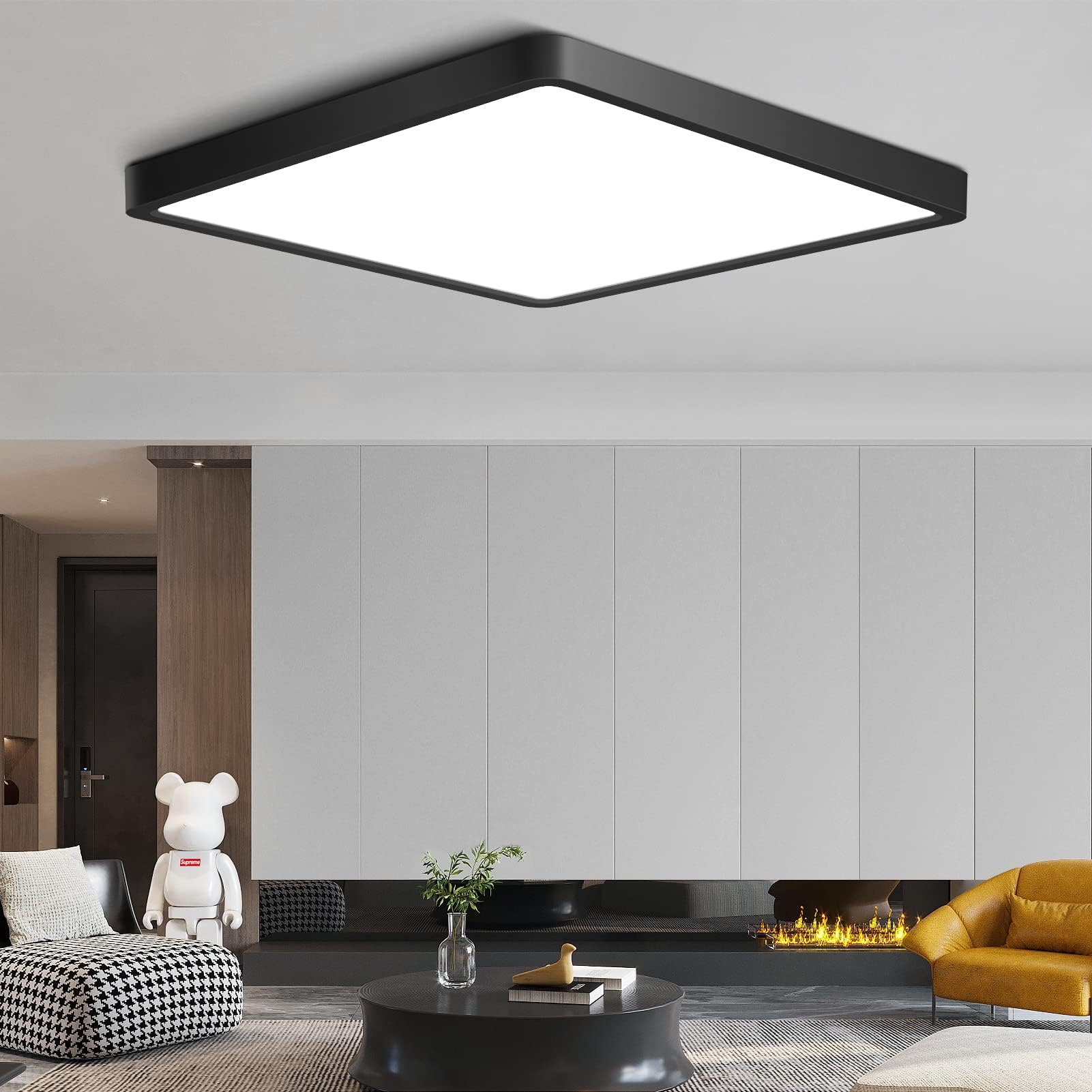 12Inch 24W Square LED Ceiling Light Fixtures Flush Mount, 5000K Daylight White LED Ceiling Lamp, Surface Mount Modern Ceiling Lights, Black Slim Flat Panel Lighting for Bedroom, Kitchen, Bathroom Etc