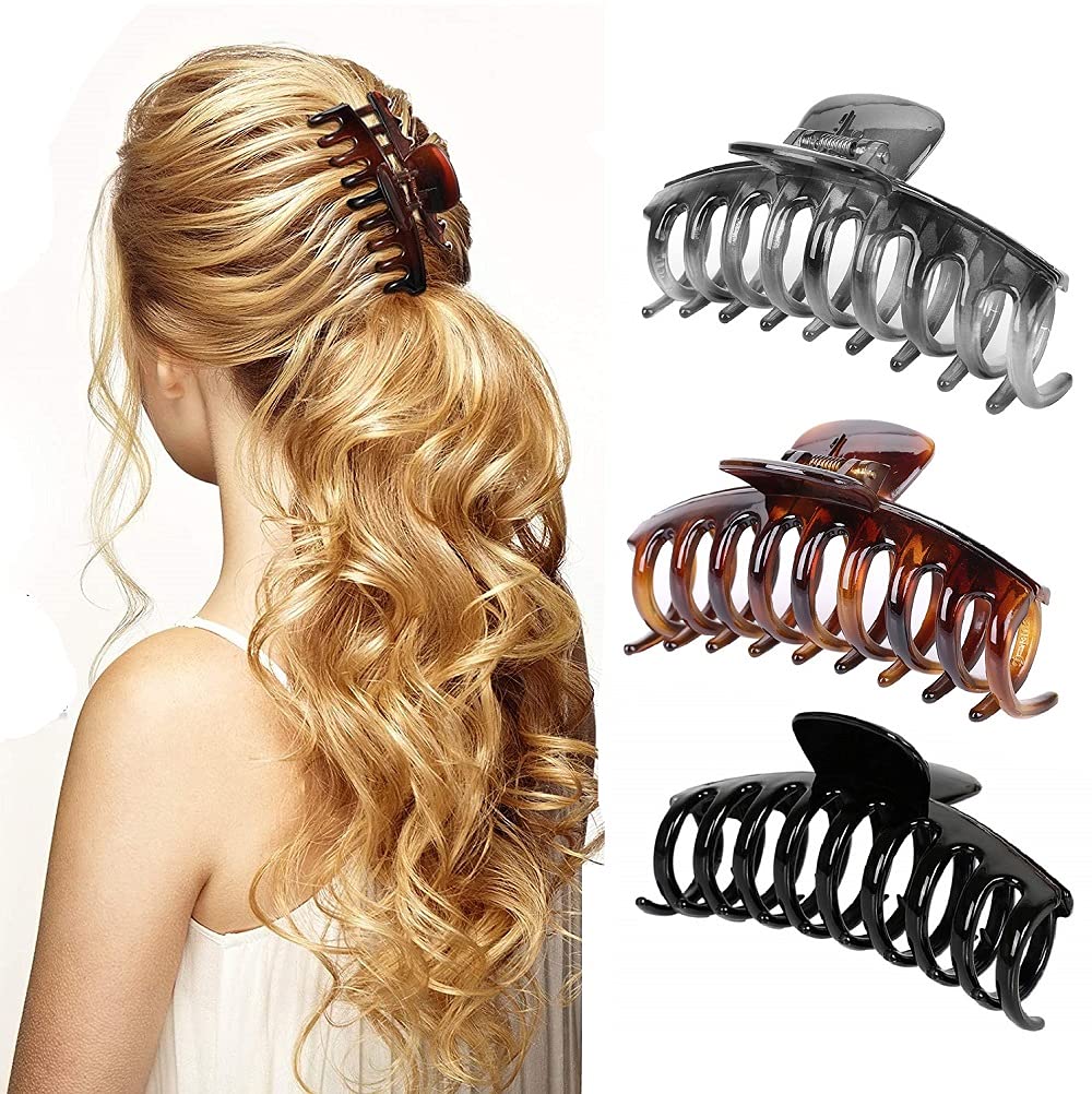Large Size Hair Claw Clips For Thick Hair, Premium Clips Strong Holding Power Claw 4.3Inch Delicate Hair Grip for Women and Girls (Type E)