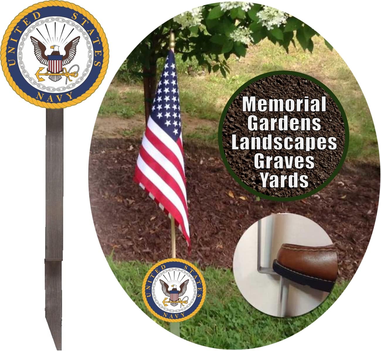 U.S. Navy Flag Holder Grave Marker with 8x12" American Flag