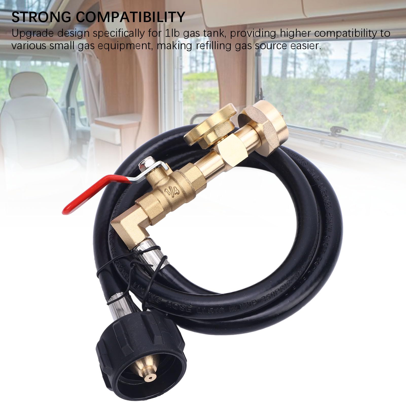 RV Gas Refill Adapter Hose with Gauge and ON Off Control Valve 3 Feet Gas Tank Extension Hose for 1 Lb Gas Tank — view 5