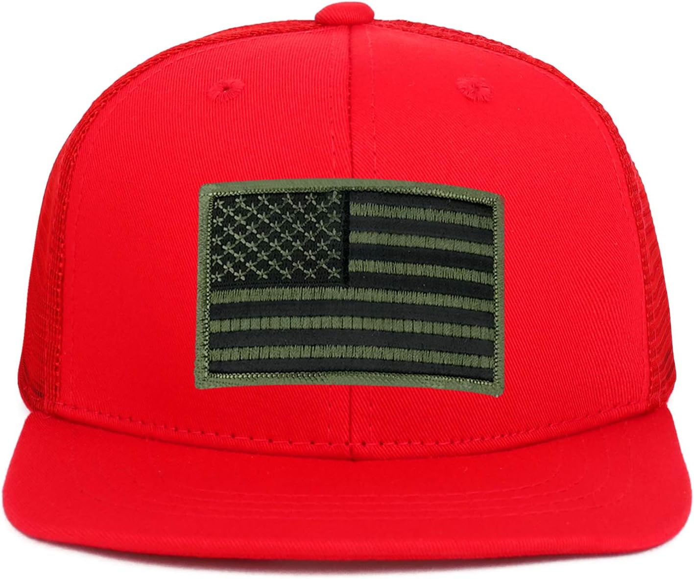 Armycrew Youth Kid's Olive American Flag Patch Flat Bill Snapback Trucker Cap