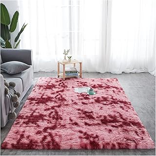 Alfombra de pelo sintético suave para sala de juegos de niños, alfombra de felpa de lujo de pelo alto, hecha a mano, decoración de guardería, color rojo oscuro, 120 x 200 cm, alfombra moderna para