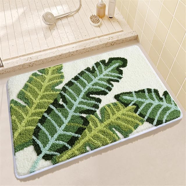Ankah Tropical Rug de salle de bains leaf, Fun Monsta Bath Mat, Crisp Green, Design spécial de feuille, Douce et Confort, Non-dérapant, Plongée rapide, Ajouter le sens original de la forêt pour la maison, 17" x 29", Type #3