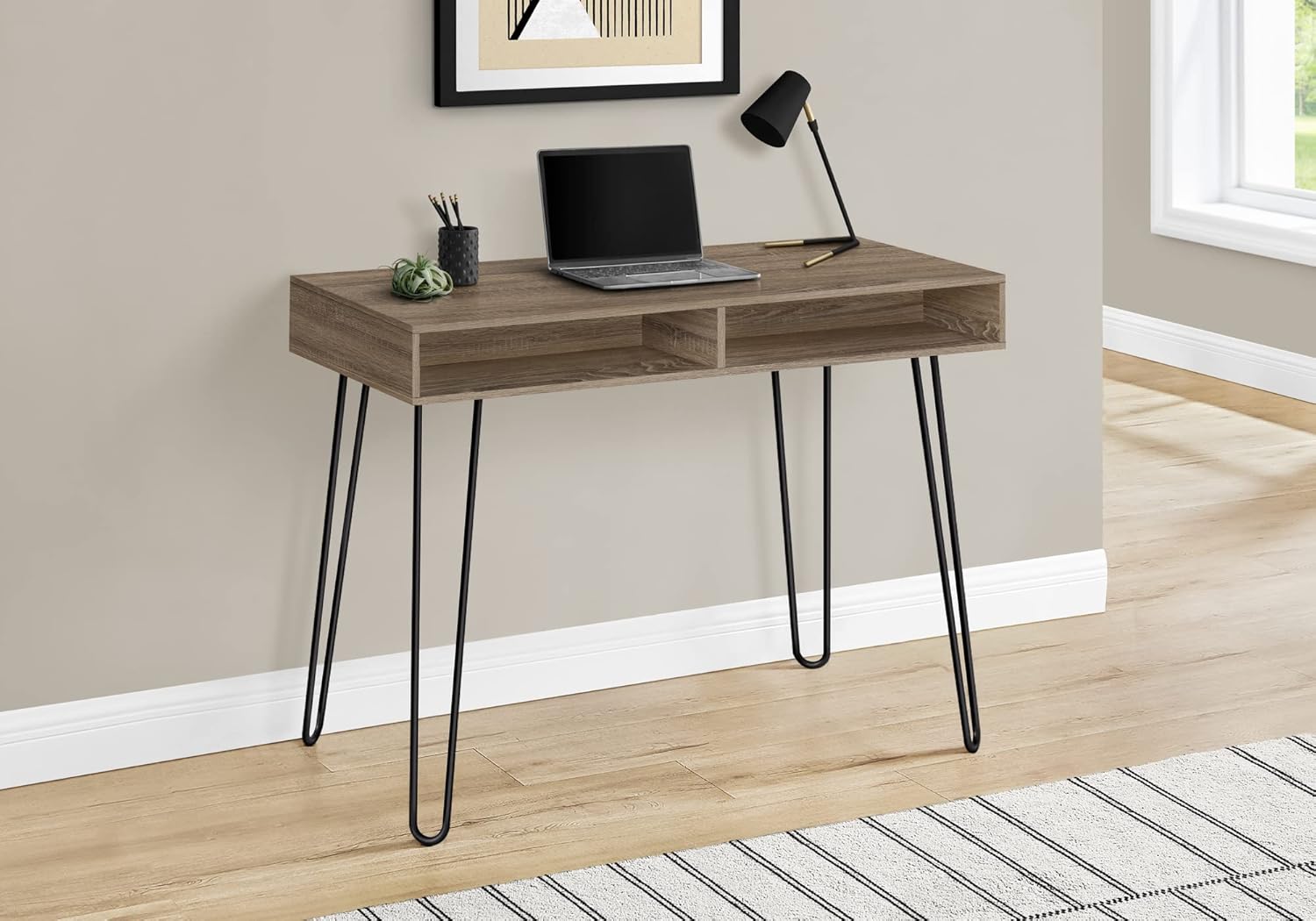 Monarch Specialties I 7772 Computer Desk, Home Office, Laptop, Left, Right Set-up, Storage Drawers, 40" L, Work, Metal, Laminate, Brown, Black, Contemporary