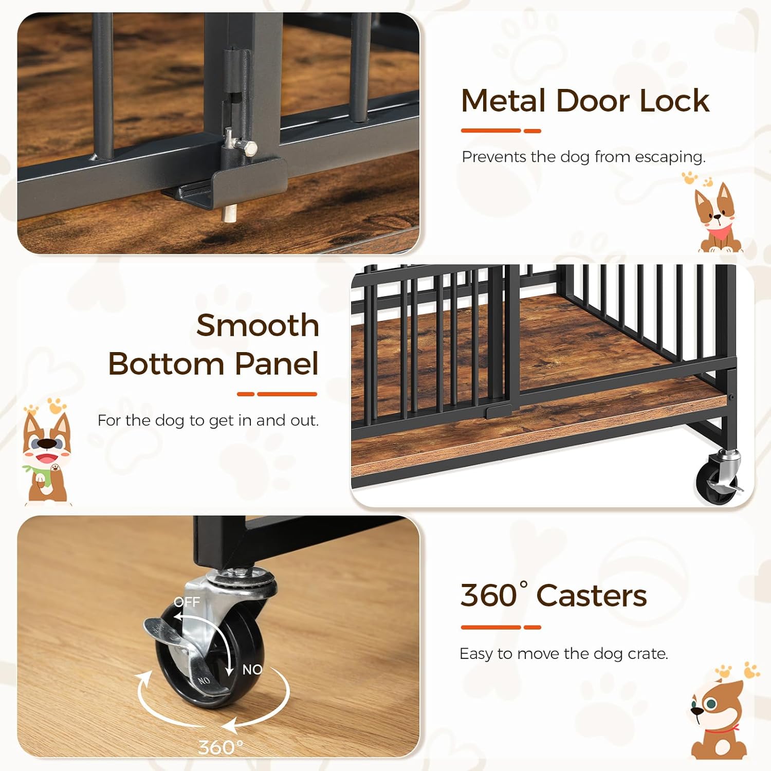MAHANCRIS Dog Crate Furniture Foldable, 38.6" Heav Duty Dog Kennel for Small/Medium/Large Dogs, Wooden Dog Cage with Sliding Barn Door and Wheels, Indoor Pet House, Escape-Proof, Rustic Brown DCHR9801