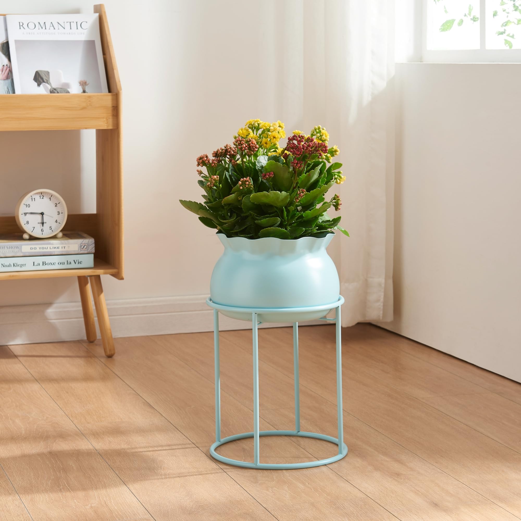 [en.​casa] Stand Portapiante con Custodia Decorativa per Vaso Espositore Piante Fiori Piedistallo Portavaso in Metallo 38 x 23,​5 cm Azzurro