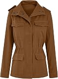 Veste Femme mi Saison Printemps Militaire Manteau Blouson en Coton Kaki Jacket avec Poches Casual Parka Veste Saharienne Legere Décontracté Outwear Zipper Grande Taille - 4