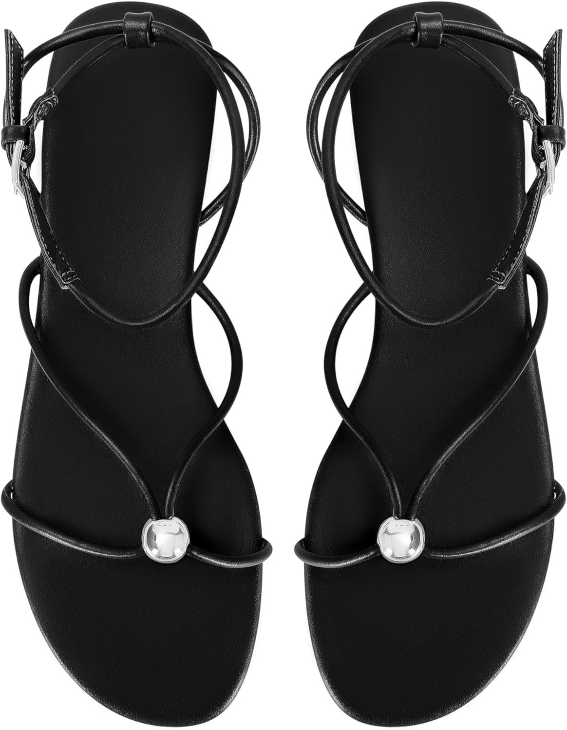 Strappy Flat Sandals for Women Comfortable Open Round Toe Sandals Dressy Beach Thong Flip Flop Slides - Image 6