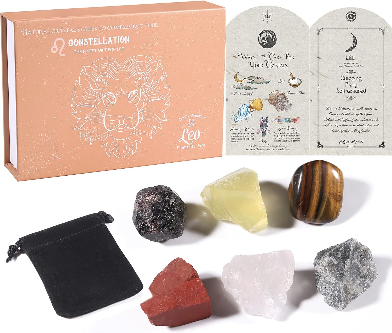 Leo Crystals Gifts, Unique Spiritual Gifts for Women, Astrology Gifts for Women, Healing Crystals Zodiac Sign Stones, Friends Sisters Daughters Gifts for Birthdays, Stress Relief Gifts