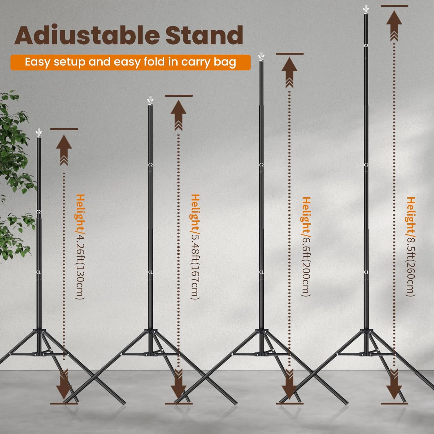 Backdrop Stand 10x8.5ft(WxH) Adjustable Backdrop Support Ground Kit with 6 Backdrop Clamps, Photography Photo Shoot Backdrop Stand for Parties Wedding, Display