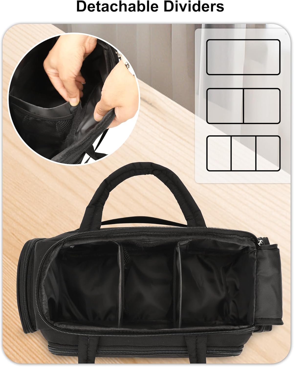 Travel Makeup Bag, Lightweight Wide-open Toiletry Bag for Women, Portable Cosmetic Bag Organizer with Handle for Accessories, Brushes Set, Travel-Sized Container for Trip, Camping - Black - Image 3