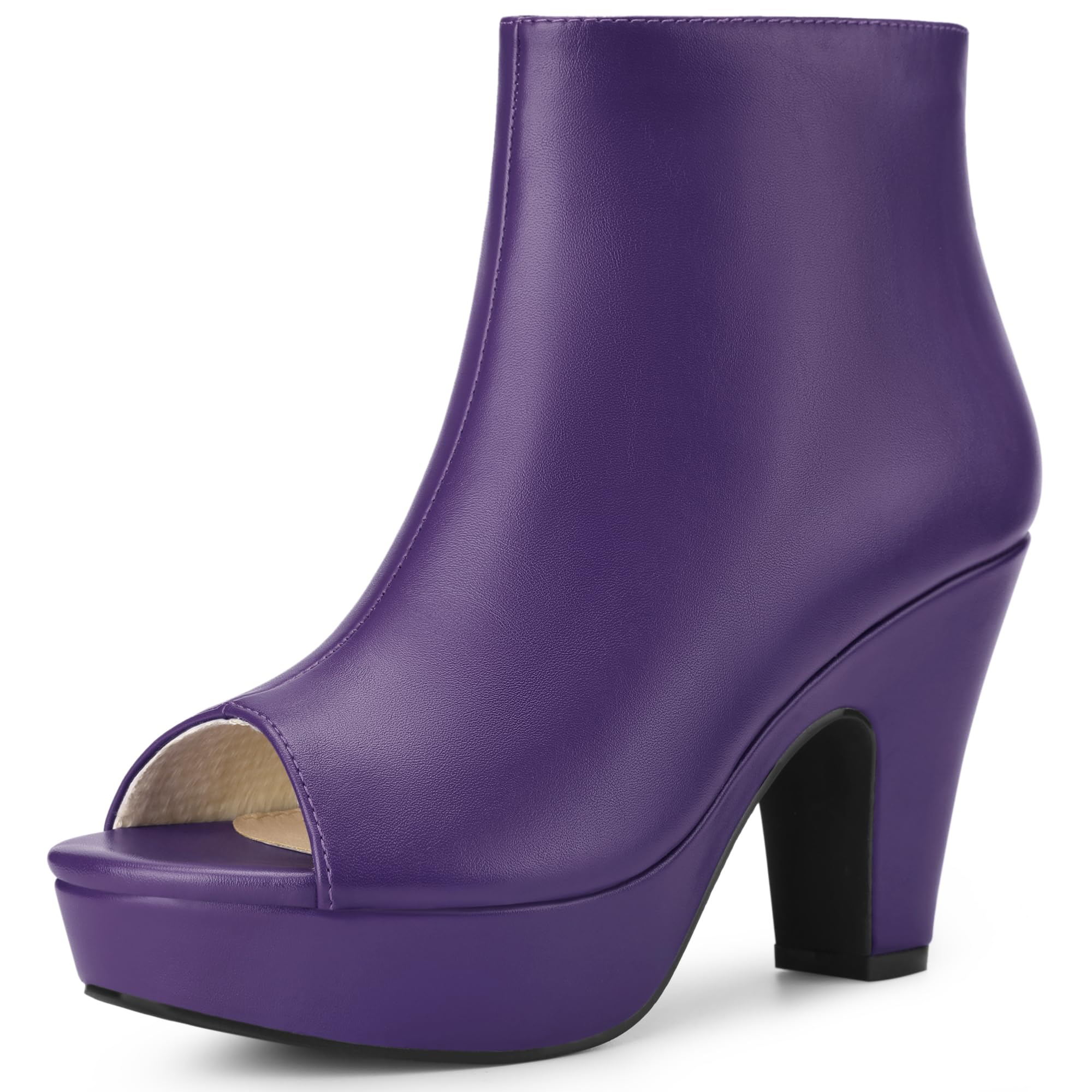 Allegra K Peep Toe Ankle Boots for Women Back Zip Chunky Heel Platform Boots