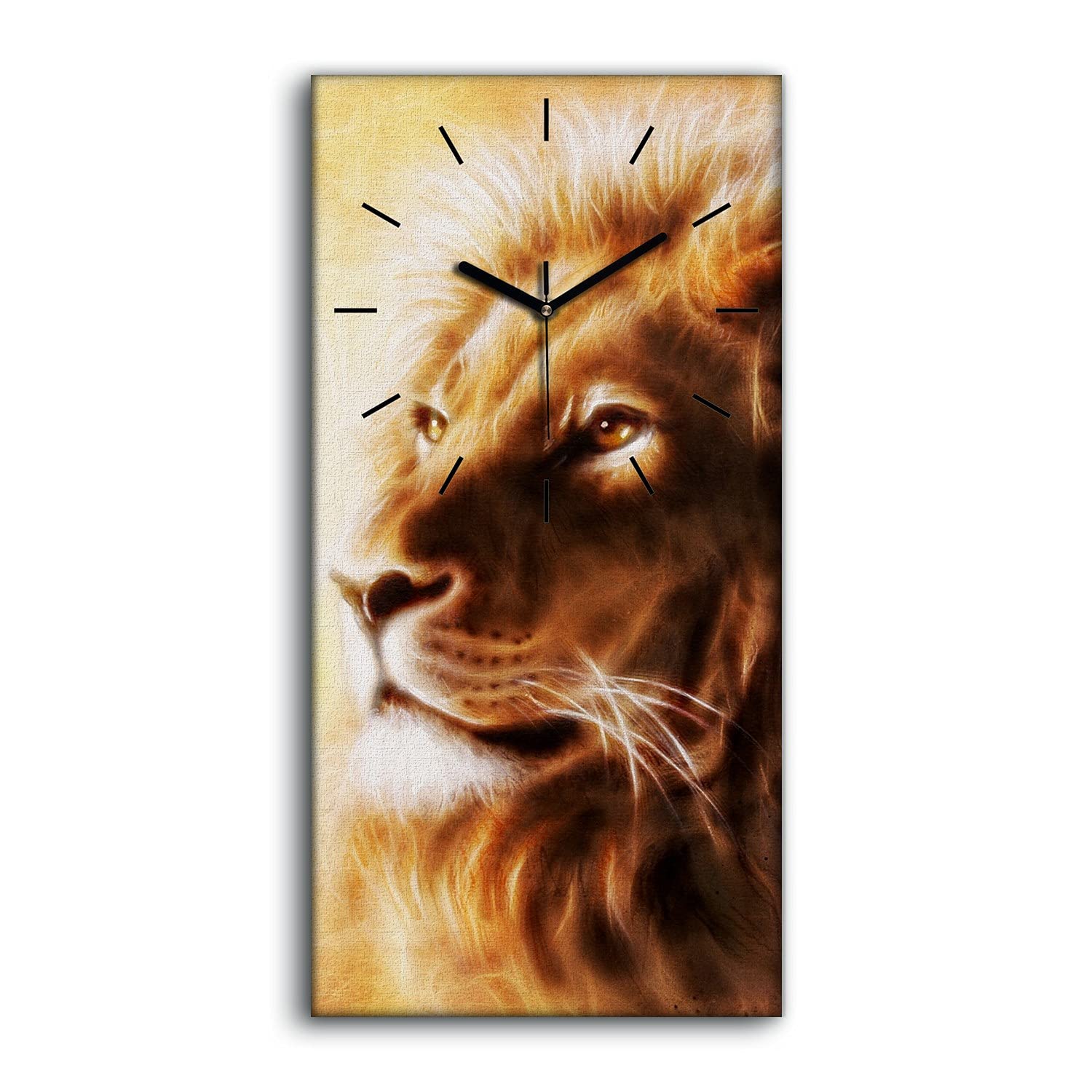 Horloge sur toile salon et chambre 30x60cm image art mural chat et lion abstrait moderne