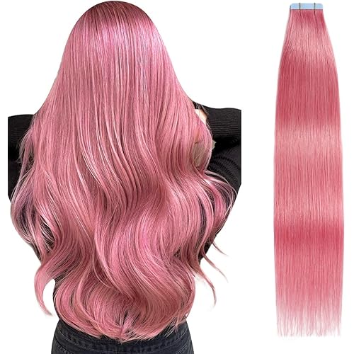SUYYA Tape in Hair Extensions - Human Hair Hot Pink 12 Inch 10PCS/Pack Straight Tape Extensions 20g