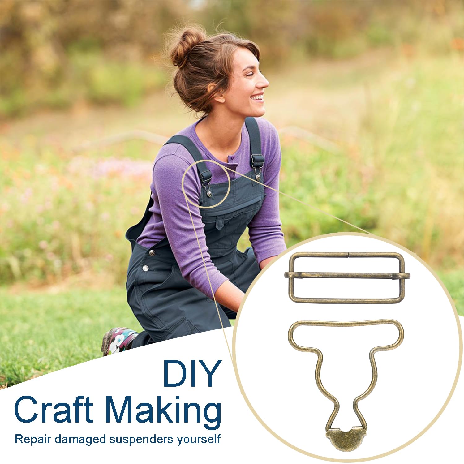 CooBigo Overall Buckles Replacement, Suspender Buckle Metal Bib Clip Clasp with Adjustable Tri-Glide Slide Buckle for Jeans - Image 6