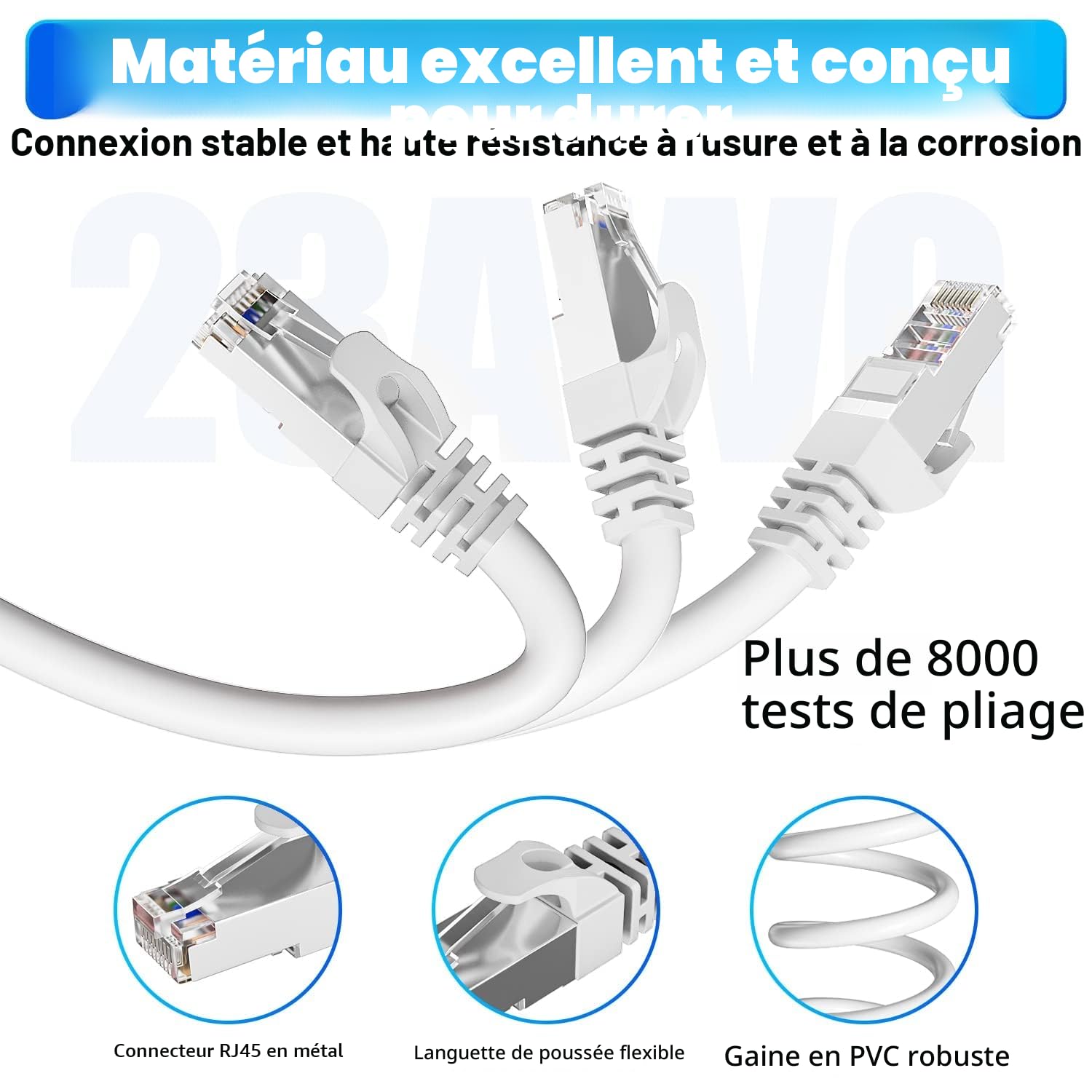 Soibke Cable Ethernet 20m, Câble RJ45 Cat 7 Blindé Haute Vitesse 10Gbit/s 600MHz S/FTP Cable Reseau Blanc Gigabit Extérieur Imperméable Câble LAN Cables Internet pour Routeur Switch Modem