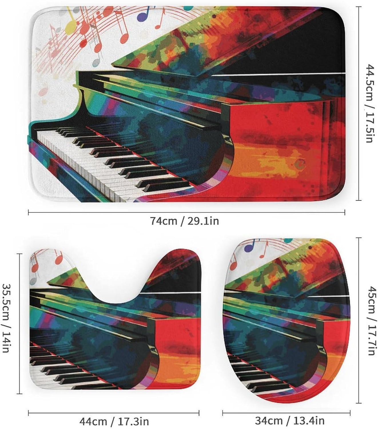 Colorful Piano Keyboard Music 4-Piece Shower Curtain Set with Shower Curtain and Rugs Modern Bathroom Curtains Bath Accessories with Mats Toilet Lid Cover and 12 Hooks image 3
