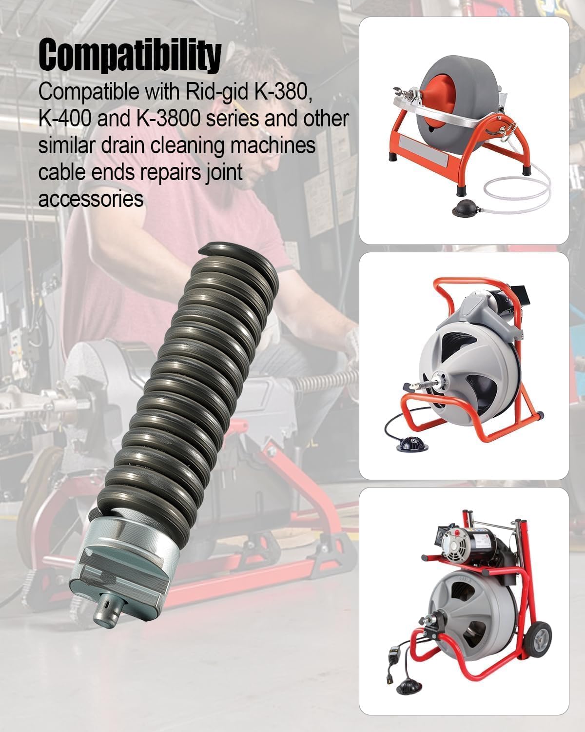 91042 Cable Repair Coupling Compatible with Rid-gid K-380 K-400 K-3800 Drain Cleaner Fittings, 1/2Inch IW Sewer Drain Snake Cable Repair End Connector