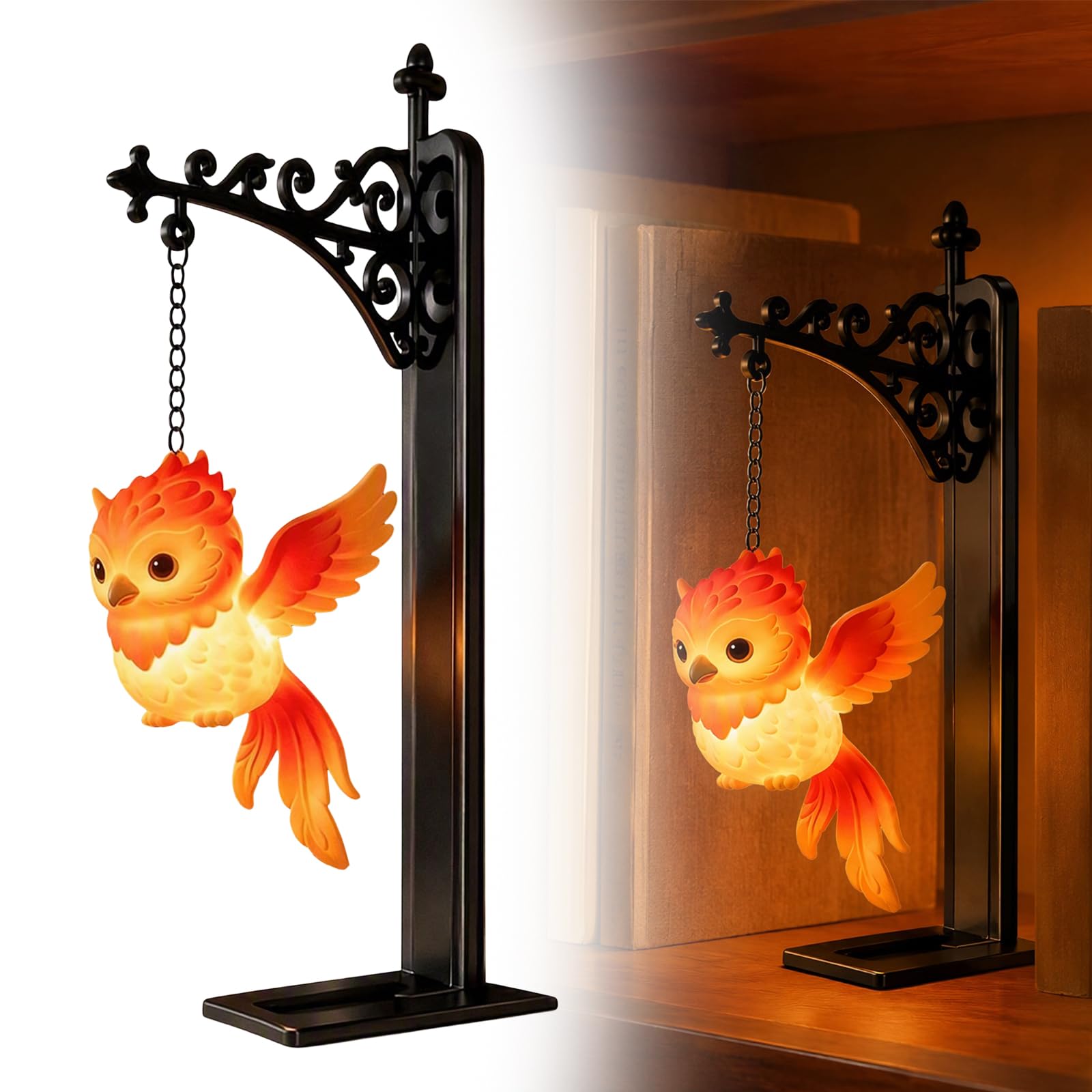 Enchanted Hanging Bookshelf Light, Decorative Ambient Lantern with Soft Glow, Ideal for Reading Nooks and Bookcases, Thoughtful Gift for Book Lovers, Cozy Indoor Accent Lighting (Bird,C)