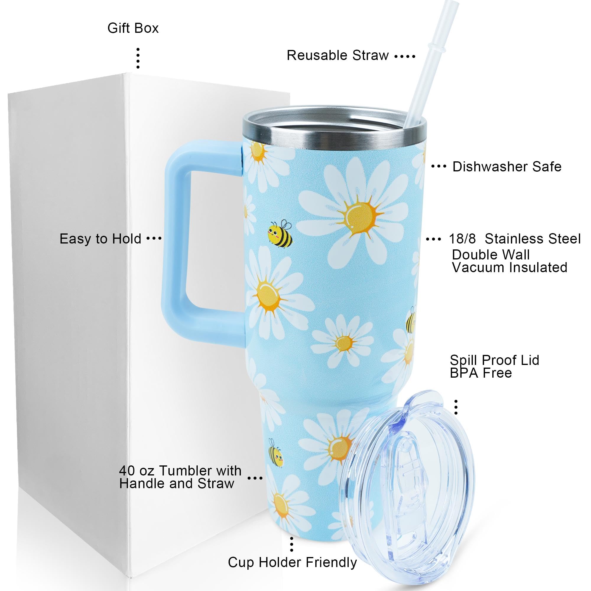Amazon.com | PERRIFIC 40 oz Daisy Tumbler with Handle and Straw