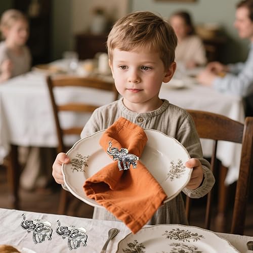 Miniatura 4 de Juego de 12 servilleteros de elefante plateado para Navidad, Halloween, Acción de Gracias, servilleteros de animales para baby shower, jardín,