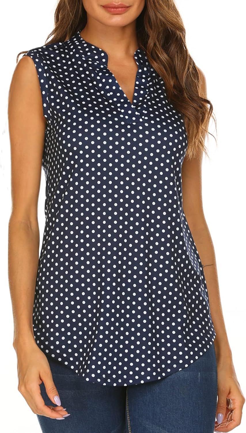 Halife Women's Sleeveless Floral Print V Neck Tunic Tank Tops Blouse Shirts - Image 5